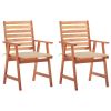Outdoor Chair Set of 2 Beige Cushion, Brown Wood