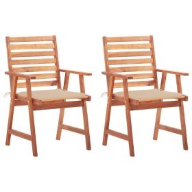 Outdoor Chair Set of 2 Beige Cushion, Brown Wood