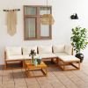 Garden Lounge Set Cream, Brown Solid acacia wood, 100% polyester