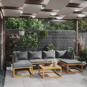 Garden Lounge Set Dark grey cushions, Natural wood