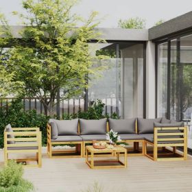 Garden Lounge Set Dark Gray, Brown Solid Acacia wood, 100% polyester