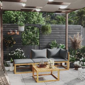 Garden Lounge Set Dark grey Solid Acacia wood, 100% polyester