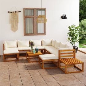 Garden Lounge Set Cream Solid Acacia Wood, Polyester Large