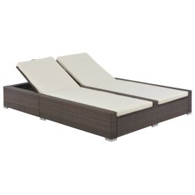 Sunlounger Brown PE rattan, powder-coated steel, polyester Double