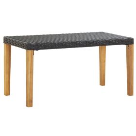 Garden Bench Black Poly Rattan and Solid Acacia Wood Medium