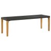 Garden Bench Black, Natural Wood Poly Rattan, Solid Acacia Wood