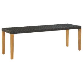 Garden Bench Black, Natural Wood Poly Rattan, Solid Acacia Wood