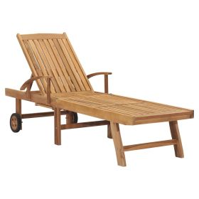 Sun Lounger Natural Teak Solid Teak Wood, Galvanized Steel