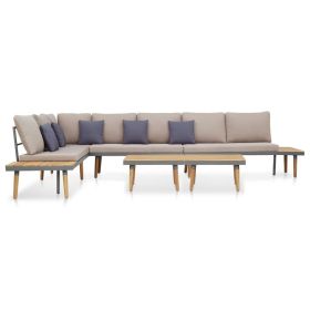 Garden Lounge Set Brown and Grey Solid Acacia Wood, Steel, Polyester