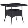 Dining Table Black PE rattan with steel frame and tempered glass top