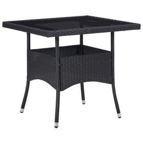 Dining Table Black PE rattan with steel frame and tempered glass top