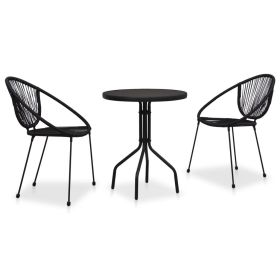 Bistro Set Black PVC rattan, steel, glass 3-piece set Stackable