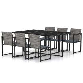 Outdoor Dining Set Gray Poly Rattan 7 Piece Removable Covers