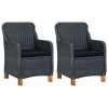 Garden Chair Set of 2 Dark grey Round PE rattan Medium Foldable