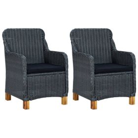 Garden Chair Set of 2 Dark grey Round PE rattan Medium Foldable