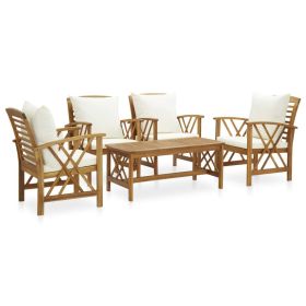 Garden Lounge Set Cream white cushions, natural wood