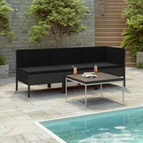 Outdoor Furniture Set Black PE rattan, powder-coated steel, polyester