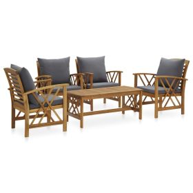 Garden Lounge Set Dark grey cushions, natural wood color
