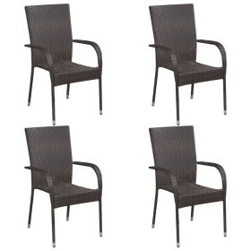 Dining Chair Set of 4 Brown PE rattan, powder-coated steel