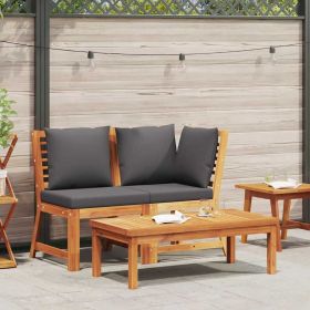 3 Piece Patio Lounge Set with Dark Gray Cushion Solid Acacia Wood