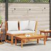 3 Piece Patio Lounge Set with Cream Cushion Solid Acacia Wood