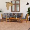 5 Piece Patio Lounge Set with Cushion Solid Acacia Wood