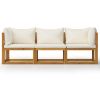 Garden Sofa Cream Solid acacia wood 3-seater Modular
