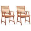 Outdoor Chair Set of 2 Beige Cushion, Brown Wood