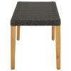 Garden Bench Black, Natural Wood Poly Rattan, Solid Acacia Wood