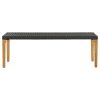Garden Bench Black, Natural Wood Poly Rattan, Solid Acacia Wood