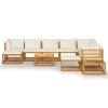 Garden Lounge Set Cream Solid Acacia Wood, Polyester Large
