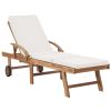 Sunlounger Set of 2 Cream Solid Teak Wood Extra Long