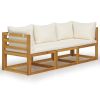 Garden Sofa Cream Solid acacia wood 3-seater Modular