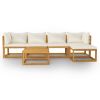 Garden Lounge Set Cream, Brown Solid acacia wood, 100% polyester
