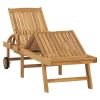 Sun Lounger Natural Teak Solid Teak Wood, Galvanized Steel