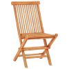 3 Piece Bistro Set with Black Cushions Solid Teak Wood