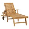 Sun Lounger Natural Teak Solid Teak Wood, Galvanized Steel