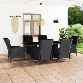 7 Piece Patio Dining Set with Cushions Poly Rattan Dark Gray (Color: Grey)