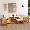 Garden Lounge Set Cream Solid acacia wood, fabric (100% polyester)
