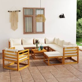 Garden Lounge Set Cream Solid acacia wood, fabric (100% polyester) (Color: Cream)