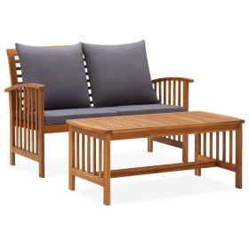 2 Piece Patio Lounge Set with Cushions Solid Acacia Wood (Color: Brown)