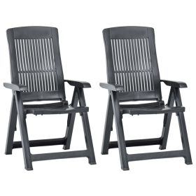 Garden Chair Set of 2 Anthracite Plastic Standard Foldable (Color: Anthracite)