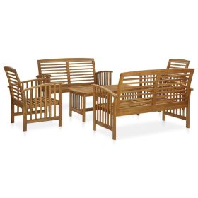 5 Piece Patio Lounge Set Solid Acacia Wood (Color: Brown)