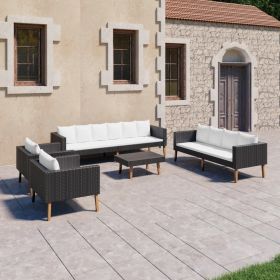 5 Piece Patio Lounge Set with Cushions Poly Rattan Black (Color: Black)