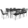 Dining Set Black Cotton rope, powder-coated steel, tempered glass