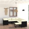 9 Piece Patio Lounge Set with Cushions Poly Rattan Black