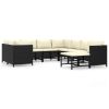 9 Piece Patio Lounge Set with Cushions Poly Rattan Black